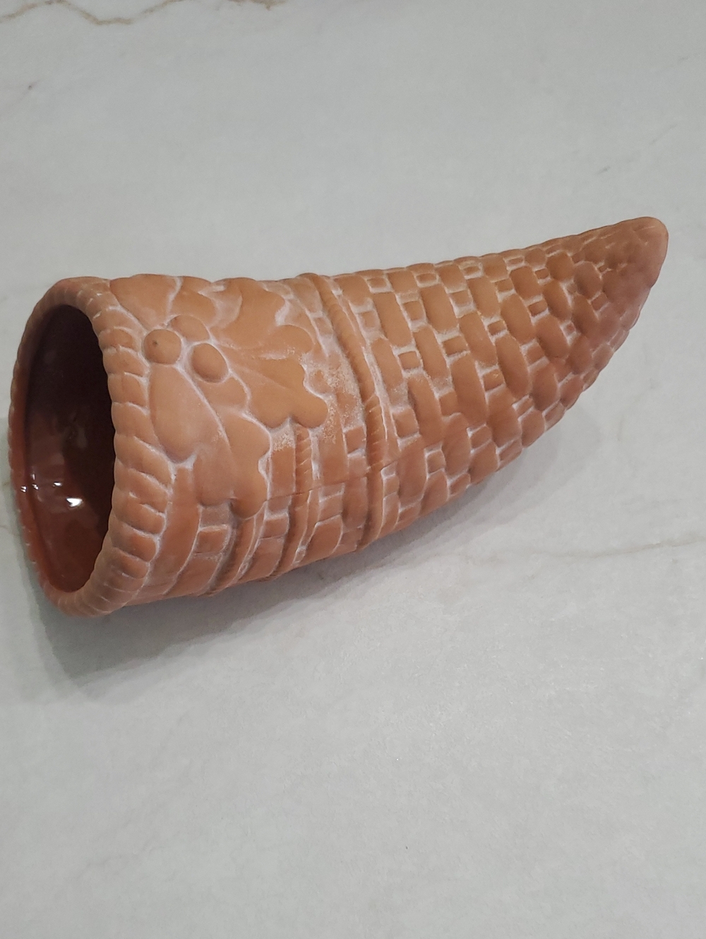 Ceramic Cornucopia Vase in Warm Tan